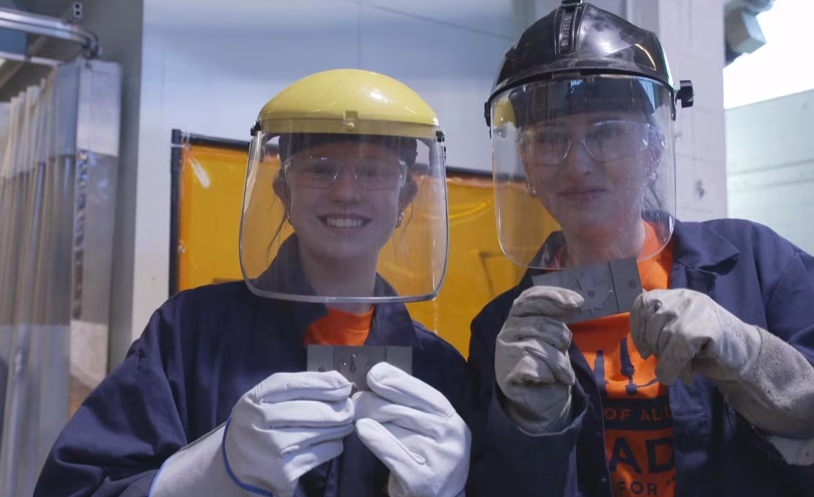 High school students Vera Eddy, left, and Klaire Gardiner say they're interested in attending a trade school after graduation. (Mark Cumby/CBC)