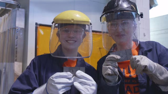 High school students Vera Eddy, left, and Klaire Gardiner say they're interested in attending a trade school after graduation. (Mark Cumby/CBC)